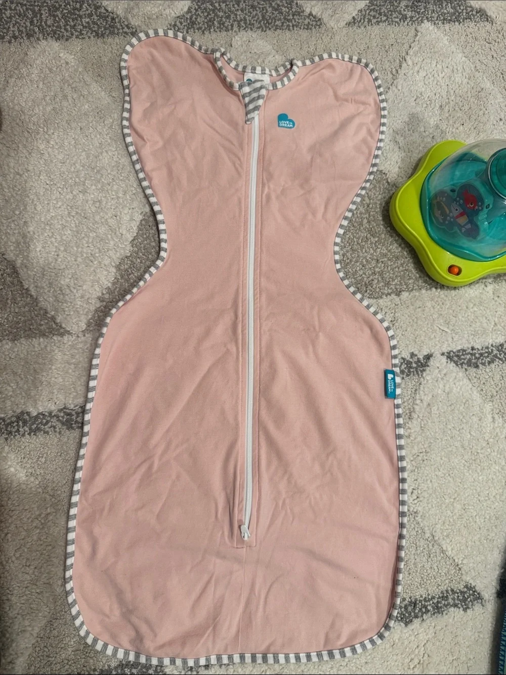 Love to Dream Pink Zip-Up Swaddle Sleep Sack with Gray Trim